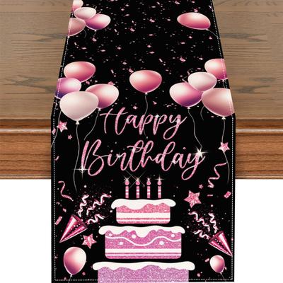 TEMU 1pc, Table Runner, Candle Cake Balloon Pattern Theme Table Runner, Kitchen Dining Table Decoration For Home, Party Scene Decor Image