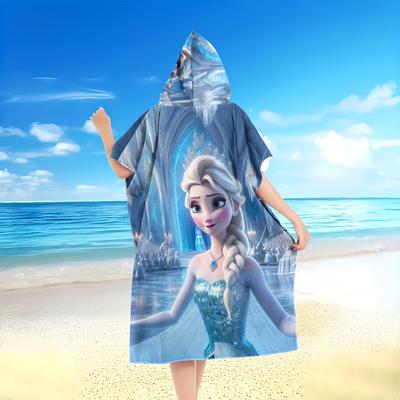 TEMU 1pc Frozen Cartoon Super Soft Beach Towel With Hood Wearable Bathrobe Extra Large Cute Bath Towel Anime Pool Towel Birthday Gifts Microfiber Beach Towels Quick Dry Beach Towel Multi Size Image