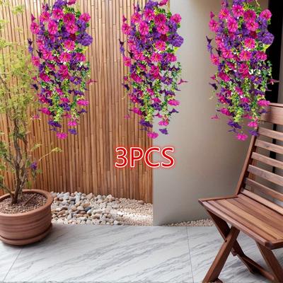 TEMU 3pcs Artificial Hanging Flowers - Vibrant Purple, Floral Decor For Home, Office, Garden | Weddings, Christmas, Easter, Valentine's, Day & More, Hanging Decor, Artificial Flower For Home Decor Image