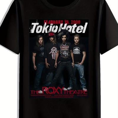 TEMU Men's Graphic T-shirt - Hotel, Slipknot, & Print, Black Short Sleeve Round Neck Casual Summer Tee, Machine Washable Regular Fit, Concert Clothing | Casual Streetwear | Nontransparent Fabric Image