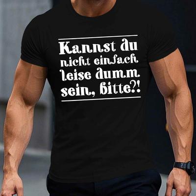 TEMU Men's Casual Crew Neck T-shirt, 100% Polyester Knit Fabric, Regular Fit, Geometric Pattern, Stretch, Summer Short Sleeve Top - Funny German Slogan Image