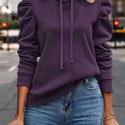TEMU Women's Casual Hoodie - Solid Color Medium Stretch Pullover With Drawstring Hood, Machine Washable Spring Summer Fall Versatile Wear, Essential Hoodie Image