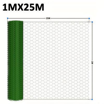 TEMU 25ft Hexagonal Garden Fence Mesh - 25mm Wide Pvc-coated Galvanized Wire For Small Animals, Rabbits, And Birds - Durable, Weather-resistant, And On Flat Or Terrain, Mesh Fence For Outdoors Image