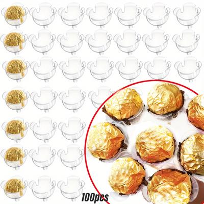 TEMU 100pcs Clear Chocolate Ball Holders, Plastic Truffle Chocolate Wrappers Cups, Candy Chocolate Bouquet Stem Fixed Base For Valentines Day Wedding Party Image