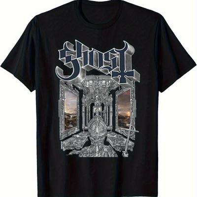 TEMU T-shirt Retro Gothic Hip Hop Tee 100% Cotton Round Neck Short-sleeved Unisex Micro-stretch Knitted Fabric Tops For Men Women, Regular Fit Image