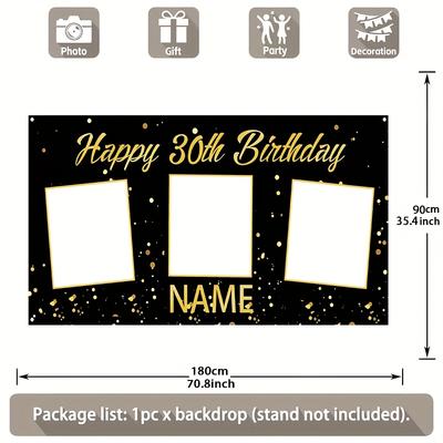 TEMU 1pc And Golden 30th Birthday Customized Poster, Vinyl Material Inkjet Printing, Personalized Name, Ideal For Room Wall Decoration And Photo Booth Props, Birthday Party Decoration Image