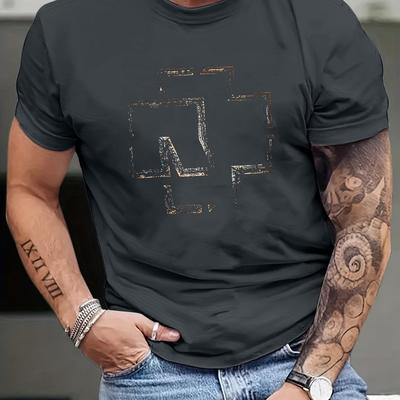 TEMU Stylish Plus Size Men's T-shirt With Unique Lava Graphic - Casual Short Sleeve Tee For Casual Attire, Breathable Polyester, Plus Size Image
