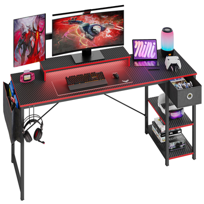 Bestier 62"w Reversible Computer Desk With Storage Drawer And Led Monitor Stand, Black