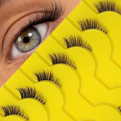 TEMU A Set Of 10 Pairs Of Half Strip Eyelashes That Create A Cat-eye Effect With , In Lengths Of 6-9-12mm. Fit Seamlessly, Making Larger And More , New To Eyelash Applicatio Image