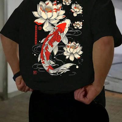 TEMU Men's Short Sleeve T-shirt, 100% Polyester Fabric, Loose Fit, Hokkaido , Fashion Casual Crew Neck Top, Spring And Summer Outdoor Men's Clothing Image