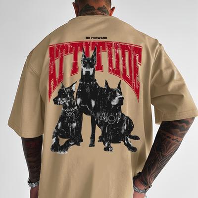 "TEMU Men's Casual "go " Graphic Tee With 3 Rottweilers - Comfortable, Breathable, And Stylish For Summer, Outdoor Activities, And Gifts, Casual Wear Tee | Dog Print |" Image