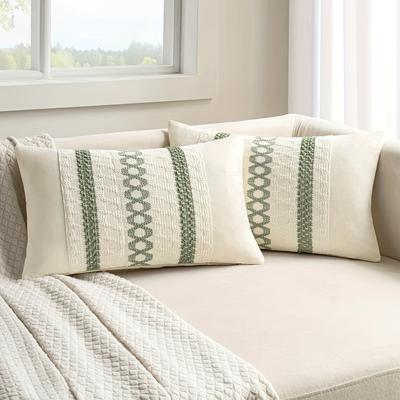 TEMU 2pcs Bohemian Sage & Dark Green Striped Throw Pillow Covers - Style, Zipper Closure, Machine Washable Polyester For & Bedroom Decor, Adds Boho Flair To Any Room, Decorative Pillow Image