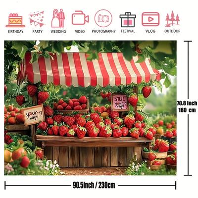 TEMU 1pc Vintage Strawberry Market & Wildflower Polyester Backdrop, Dandelion Theme Tapestry, Weddings, Birthdays, Outdoor Image