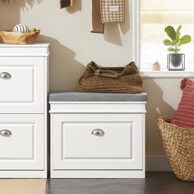 TEMU Sobuy Fsr82- Shoe Flip-up Bench Shoe Cabinet With Flap Shoe Bench With Seat Cushion Shoe Dresser White . Dimensions: 60x51x24cm Image