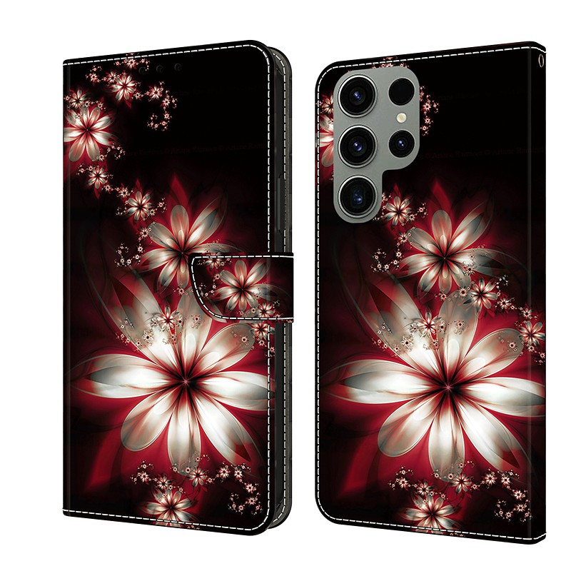 Phone Case For Samsung Galaxy S26 Ultra Plus S25 S23 S22 S21 FE S21 Ultra Plus A14 A53 A13 A23 Wallet Case With Card Holder Magnetic Flip Kickstand Graphic Butterfly Flower TPU PU Leather