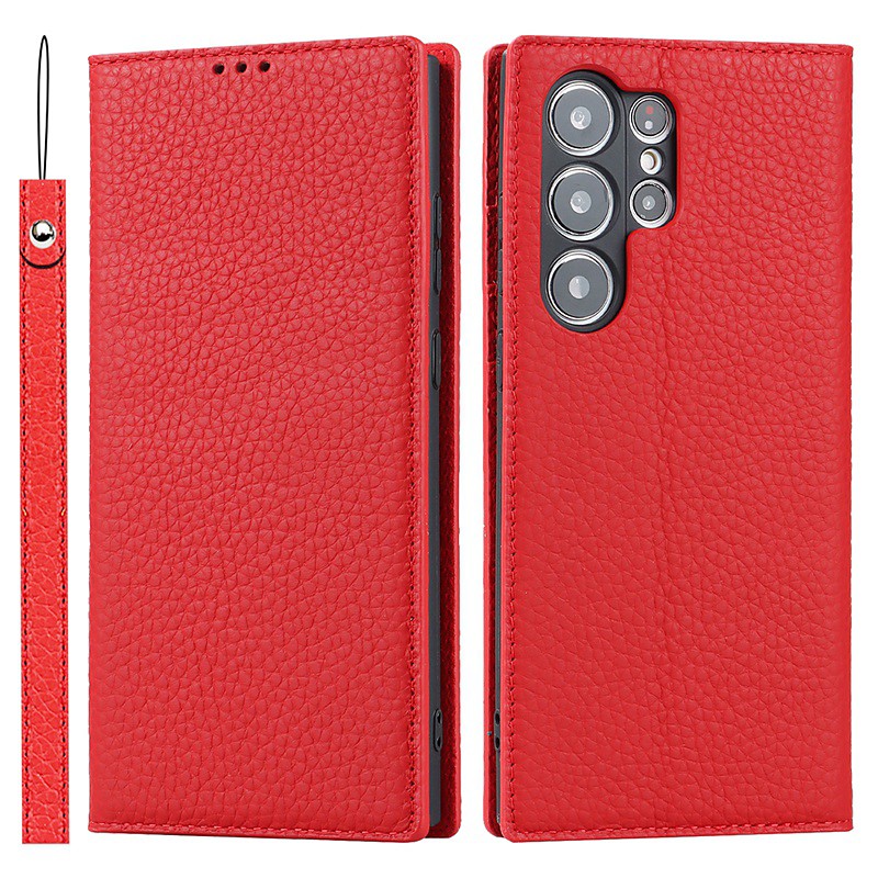 Phone Case For Samsung Galaxy S26 Ultra Plus S25 S24 S23 Ultra Plus S22 Plus Ultra S20 S20 FE Wallet Case with Wrist Strap Kickstand Card Slot Retro Genuine Leather TPU
