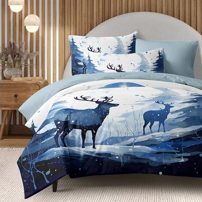 Christmas Comforter Set Full 100% Cotton Duvet Cover Set Christmas Forest Deer Bed Bedding Set 2-Piece Set 3-Piece Soft Short Plush Set Ultra Soft Comforter Set King Queen Duvet Cover
