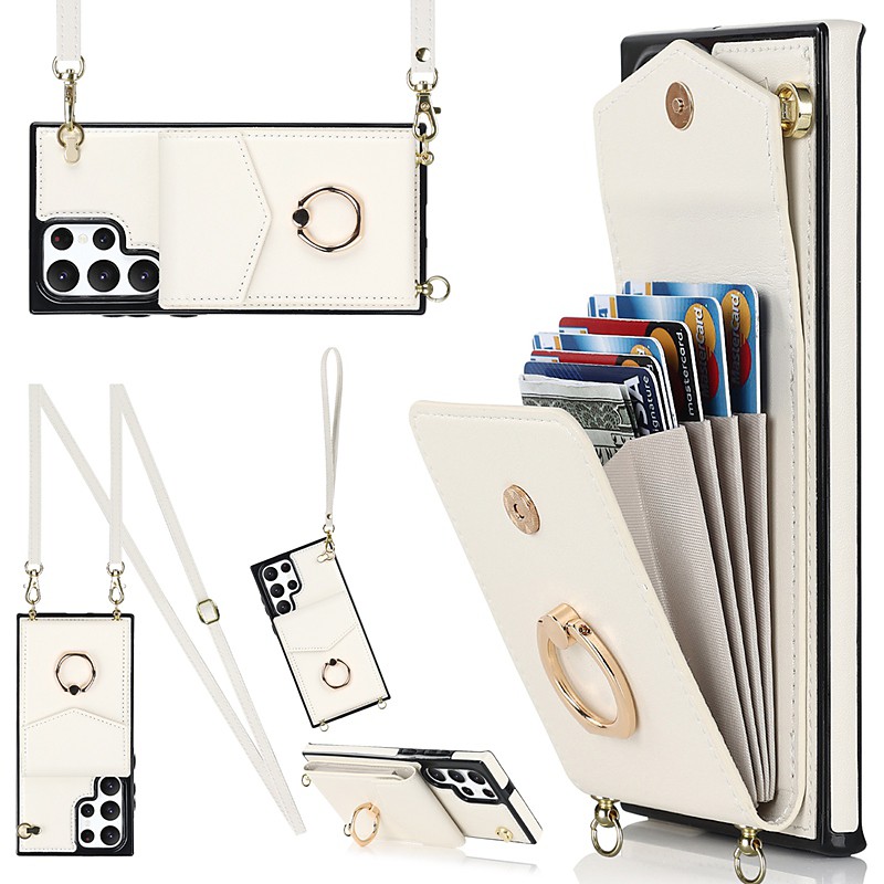 Phone Case For Samsung Galaxy S26 Ultra Plus S25 S24 S23 S22 S21 FE S21 Ultra Plus S20 A14 A54 Handbag Purse Wallet Case Ring Holder Anti-theft with Removable Cross Body Strap TPU PU Leather