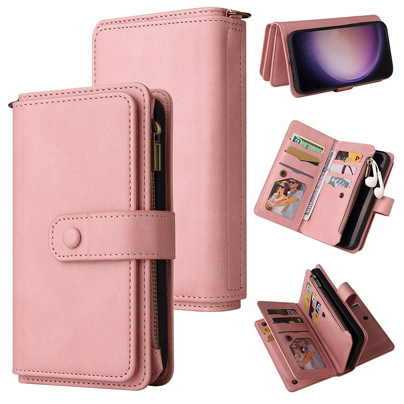 Phone Case For Samsung Galaxy S26 Ultra Plus S25 S24 S23 S22 S23 FE S21 Ultra Plus S20 A55 5G A35 5G Wallet Case Zipper Full Body Protective with Wrist Strap Retro TPU PU Leather