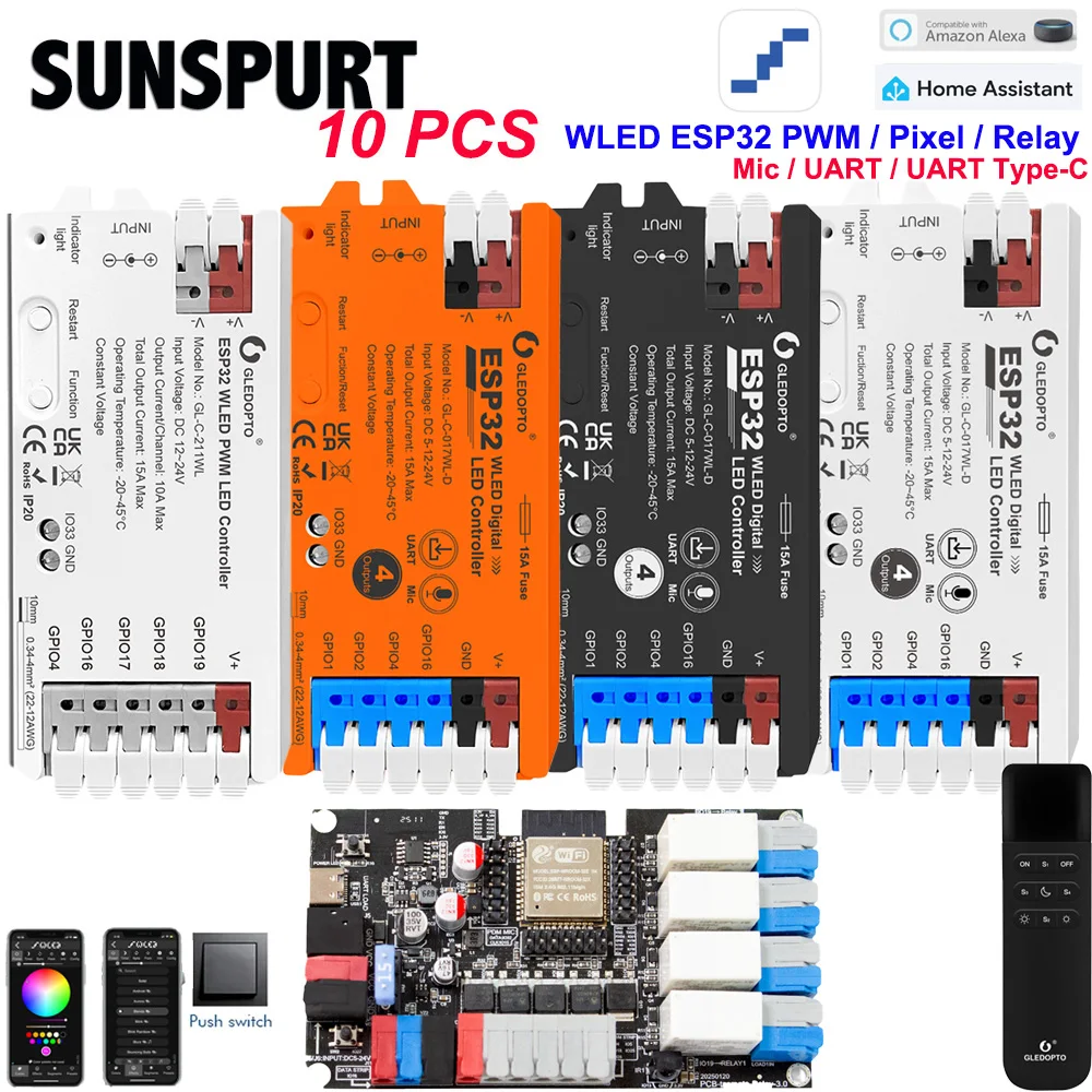 GL-C-211/15/16/17WL ESP32 WLED PWM 5 IN1Controller with Microphone Addressable LED Controller for WS2812B/11/13/15 SK6812 RGBCCT