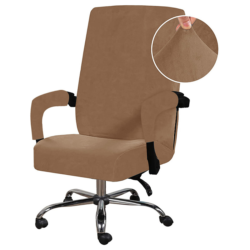 Velvet Computer Office Chair Cover Gaming Chair Stretch Chair Slipcover Black Plain Solid Color Durable Washable Furniture Protector