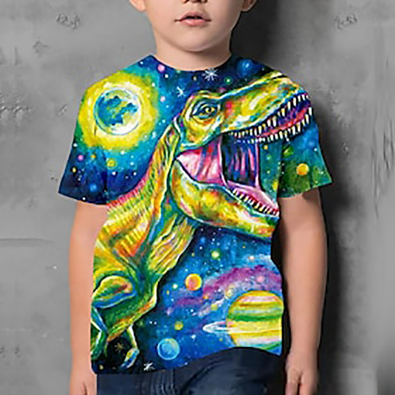 Kids Boys' T shirt Short Sleeve Dinosaur 3D Print Graphic Animal Black Children Tops Summer Active Cool Cute School Daily Wear 3-12 Years