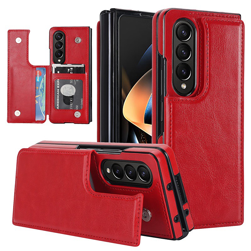 Phone Case For Samsung Galaxy Z Fold 6 Z Fold 5 Z Fold 4 Z Fold 3 Leather With Card Holder Kickstand Solid Color PC PU Leather