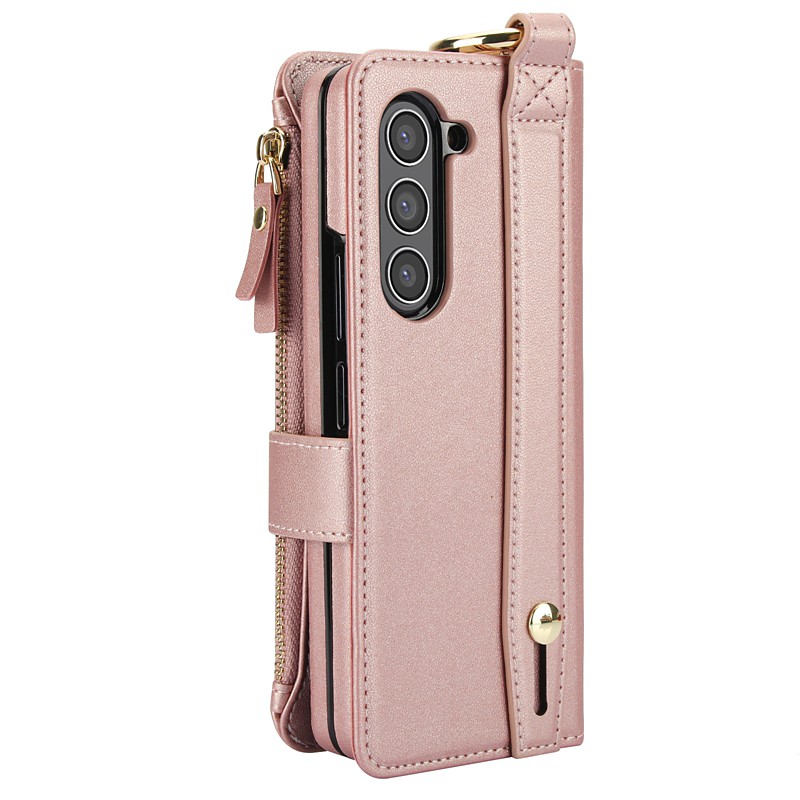 Phone Case For Samsung Galaxy Z Fold 7 Z Fold 6 Z Fold 5 Z Fold 4 Z Fold 3 Back Cover Wallet Case with Stand Holder Ring Holder Zipper Retro TPU PU Leather