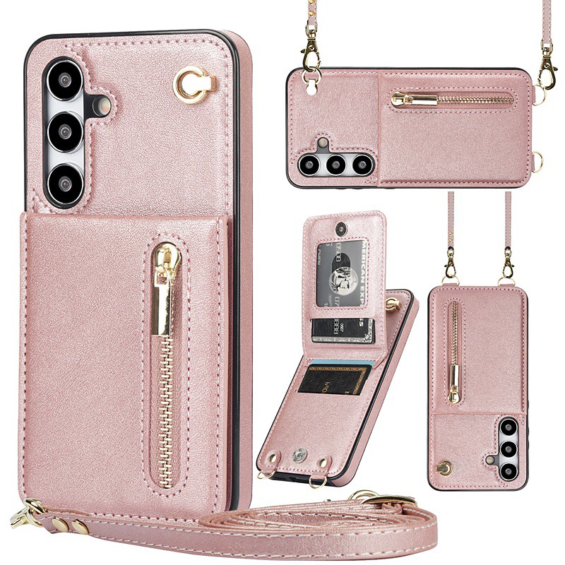 Phone Case For Samsung Galaxy S26 Ultra Plus S25 S24 S23 S22 S23 FE S21 Ultra Plus S20 Back Cover Wallet Case Zipper with Lanyard Kickstand Retro TPU PU Leather