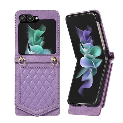 Phone Case For Samsung Galaxy Z Flip 7 Z Flip 6 Z Flip 5 Z Flip 4 Z Flip 3 Flip Cover Mirror with Lanyard Card Slot Geometric Pattern PC PU Leather
