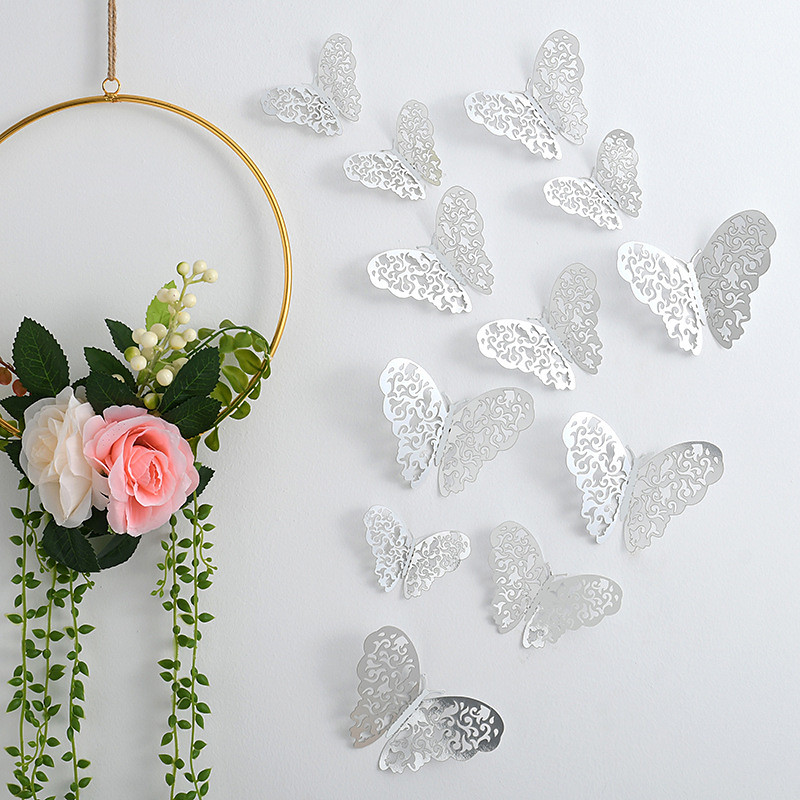 12pcs Golden Butterfly Decorations - 3D Wall Art for Parties, Crafts, and Baby Showers - Easy to Apply Stickers for Beautiful and Elegant Decor