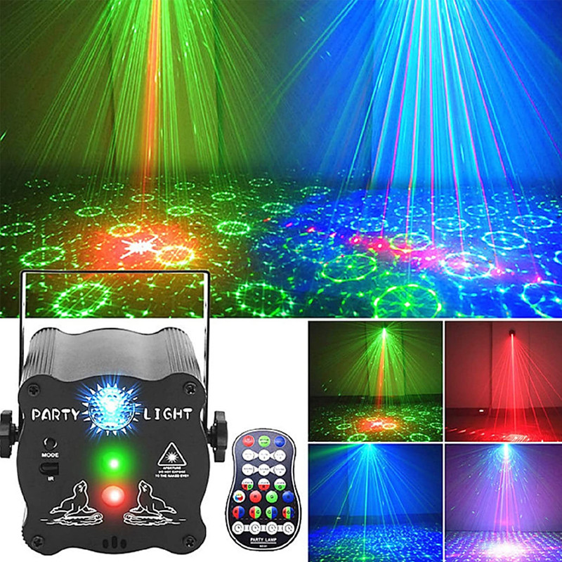 Party Lights Indoor DJ Disco Lights – Multi-Pattern Voice Activated Laser Lights, Flash Stage Projector for Home, Parties, Weddings, Karaoke and Holiday Decorations