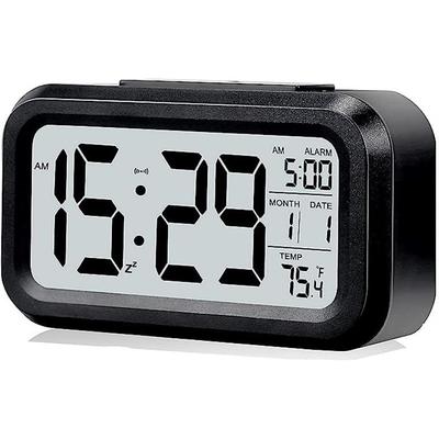 Smart Night Light Digital Alarm Clock with Date Indoor Temperature Battery Operated Bedside Clock Digital Display for Bedroom Desk Gifts Clock