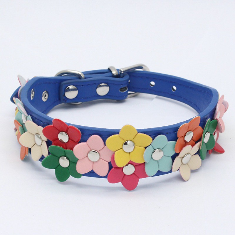 Pet Supplies Pet Dog Collar Fashion Colorful Flower PU Pet Collar Traction