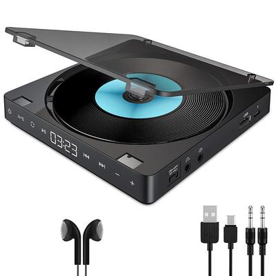 Portable CD Player with Rechargeable 1800mAh Battery, Anti-Skip, Dual Headphone Jacks, Touch Buttons, AUX Cable