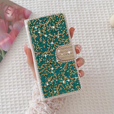 Phone Case For Samsung Galaxy S25 S24 S23 S22 S21 FE S21 Ultra Plus A55 5G A35 5G A25 A15 Wallet Case Bling Rhinestone with Phone Strap Glitter Shine Crystal Diamond PU Leather