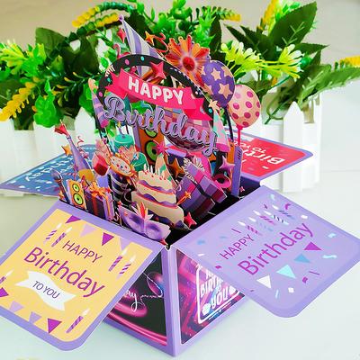 Women's Day Gifts New Colorful HAPPY BIRTHDAY 3D Greeting Card Creative Handmade Hollow Paper Carving Birthday Card 3D Box Mother's Day Gifts for MoM