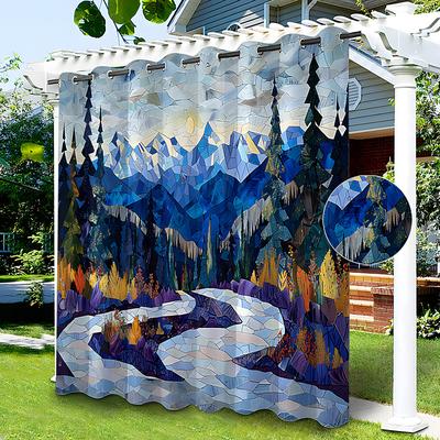 Waterproof Outdoor Curtain Privacy, Sliding Patio Curtain Drapes, Pergola Curtains Grommet Grommy Forest Landscape For Gazebo, Balcony, Porch, Party, 1 Panel