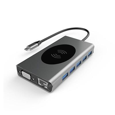 13 IN 1 USB C HUB Adapter with Wireless Charging USB C To HDMI 3.5mm Jack Audio SD TF HDMI VGA RJ45 USB3.0 Docking Station for MacbookPRO