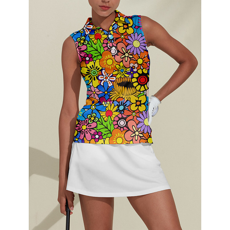 Women's Golf Polo Shirt Golf Clothes Lake blue Violet Orange Sleeveless Sun Protection Lightweight T Shirt Top Floral Ladies Golf Attire Clothes Outfits Wear Apparel