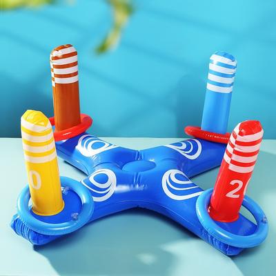 Inflatable Ring Toss Game Set Target Toss Floating Swimming Ring Toss Includes Inflatable Cactus,4 Color Rings for Fiesta Party Accessories Hawaiian Pool Beach Party Decoration Supplies