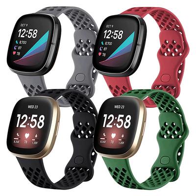 4 Pack Smart Watch Band Compatible with Fitbit Versa 3 Sense Versa 4 Sense 2 Silicone Smartwatch Strap Waterproof Adjustable Sport Band Replacement Wristband