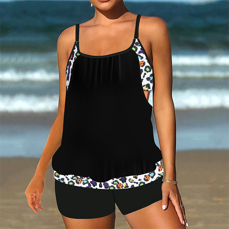 Women's Tankini Two Piece Swimsuit Racerback Swimwear Swimwear Light Pink Black / White Breathable Quick Dry Lightweight Sleeveless - Swimming Surfing Beach Summer Spring Plus Size