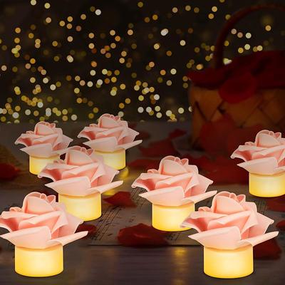 12pcs LED Tea Lights Candles Artificial Rose Petals Electric Candle Light Romantic Flameless Candle Battery Powered Christmas Valentine Wedding Birthday Party Scene Decoration