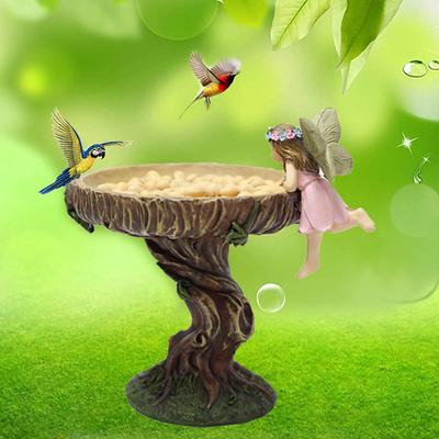Fairy Garden Statue Bird Feeder Fairy Figurine Resin Sculpture for Courtyard Yard Outdoor Home Crafts, Bird Feeders for Outside Garden Sculptures Statues Figurine Decorations Bird Feeder Gift