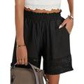 Shorts Chino Alta Vita da Donna con Pizzo Tasche e Fascia Elastico Comodi per Abbigliamento Stradale all'Aperto