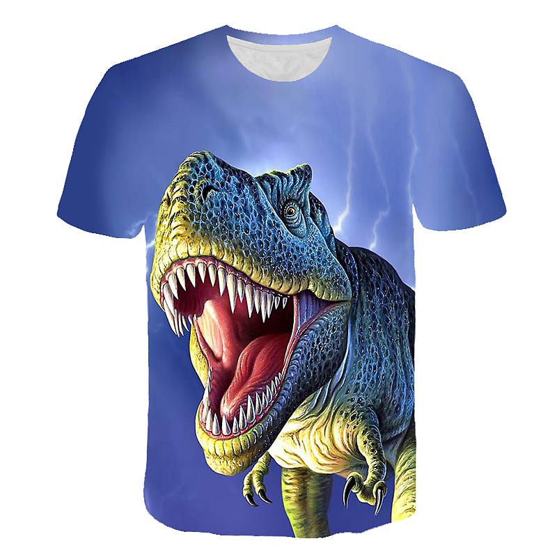 Kids Boys' T shirt Short Sleeve Dinosaur 3D Print Animal Print Gray Green Navy Black gray Children Tops Summer Active Daily Wear Regular Fit 4-12 Years