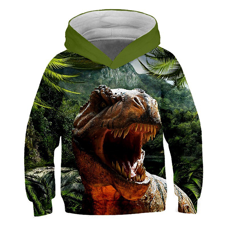 Kids Toddler Boys' Hoodie Sweatshirt Long Sleeve Dinosaur Fantastic Beasts 3D Print Color Block Animal White Blue Yellow Children Tops Active Streetwear Children's Day 2-12 Years