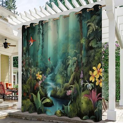 Waterproof Outdoor Curtain Privacy, Outdoor Shades, Sliding Patio Curtain Drapes, Pergola Curtains Grommet 3D Forest Landscape For Gazebo, Balcony, Porch, Party
