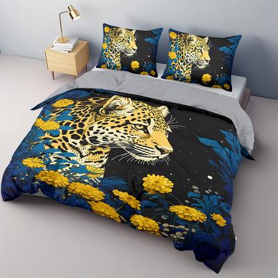 3D Tiger Print Duvet Cover Queen King Size Bedding Sets Comforter Cover with 1 Duvet Cover or Coverlet,1Sheet,2 Pillowcases for Double/Queen/King(1 Pillowcase for Twin/Single)